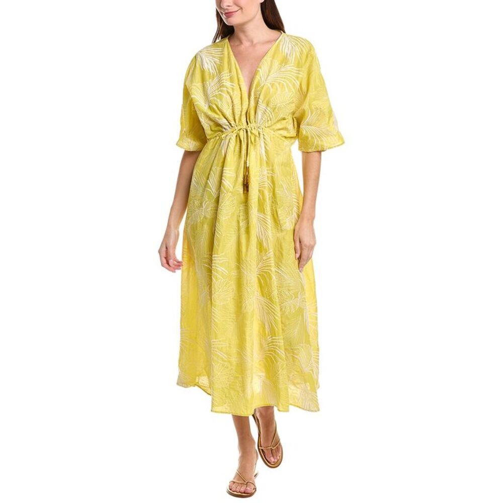 Natori Womens  Palm Caftan Dress, Yellow